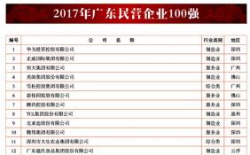 广东省工商联公布2017广东省百强民营企业榜单 9家民营企业跻身千亿级行列